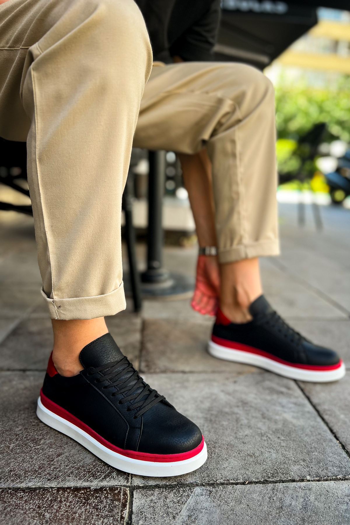 CH979 - Santoni GBT Spor Erkek Ayakkabı SIYAH/KIRMIZI - Görsel 2