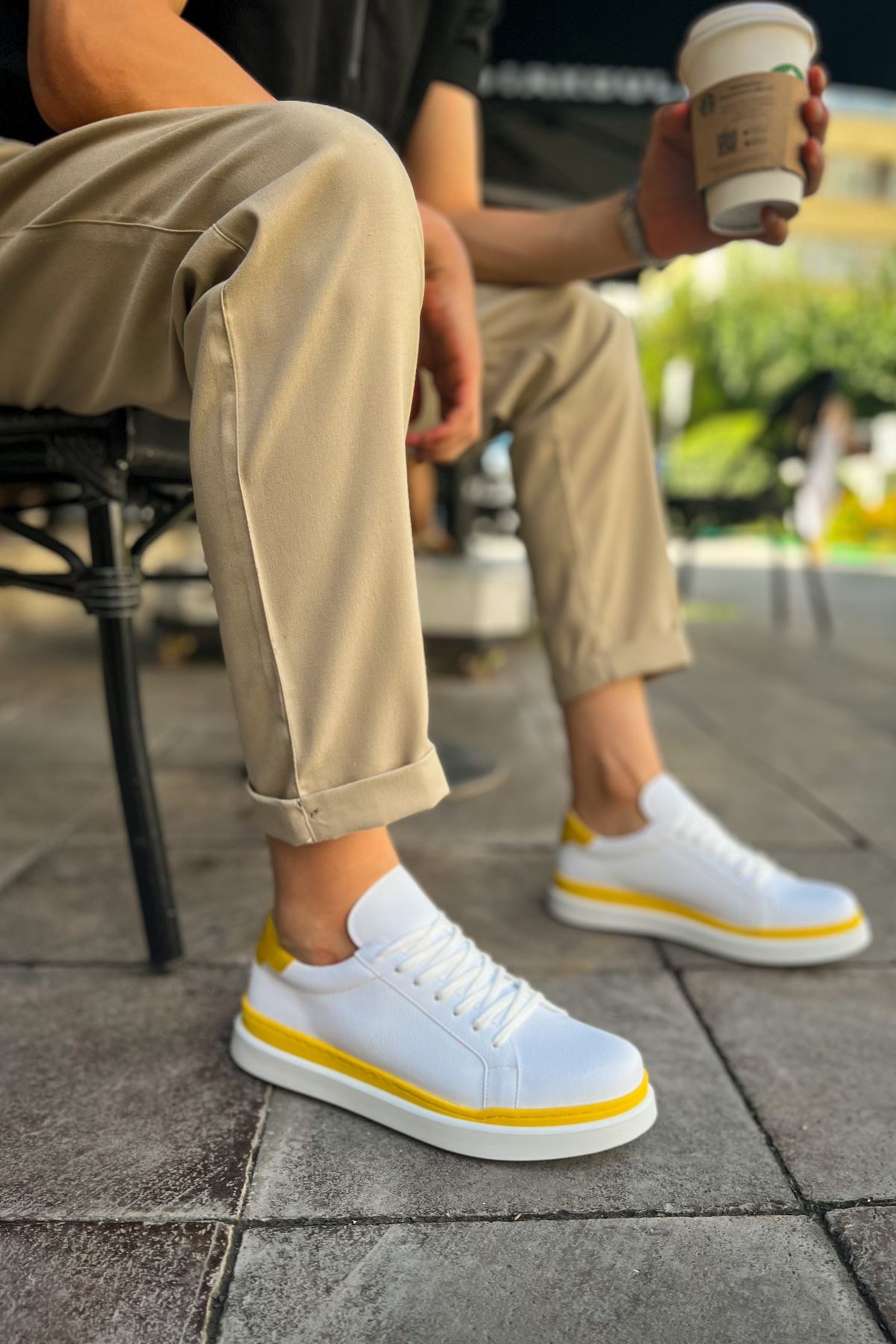 CH979 - Santoni GBT Spor Erkek Ayakkabı BEYAZ/SARI