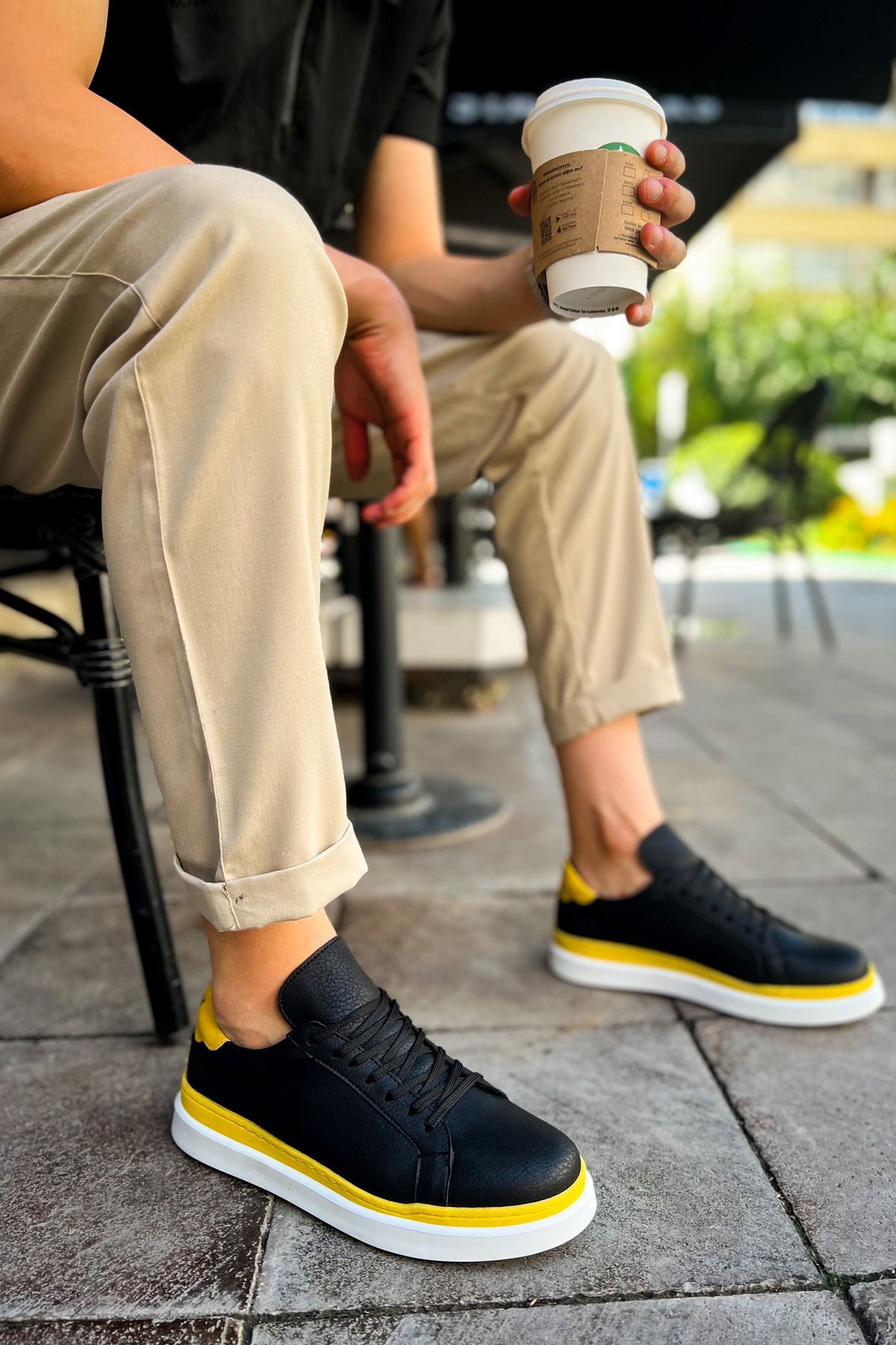 CH979 - Santoni GBT Spor Erkek Ayakkabı SIYAH/SARI