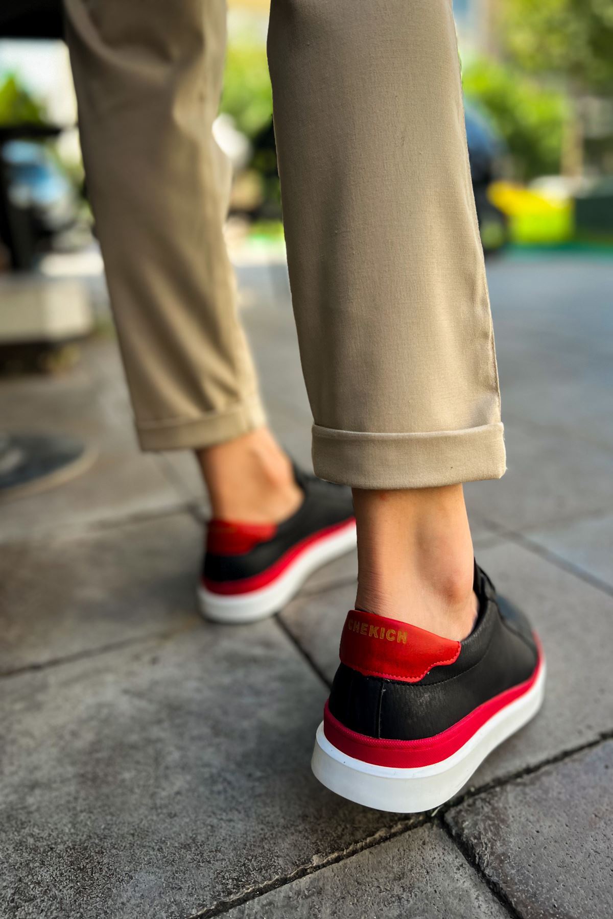 CH979 - Santoni GBT Spor Erkek Ayakkabı SIYAH/KIRMIZI - Görsel 3