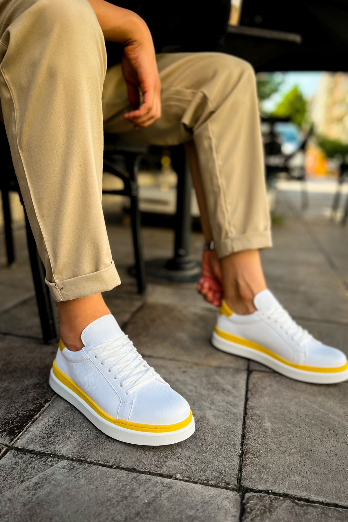 CH979 - Santoni GBT Spor Erkek Ayakkabı BEYAZ/SARI - Görsel 2