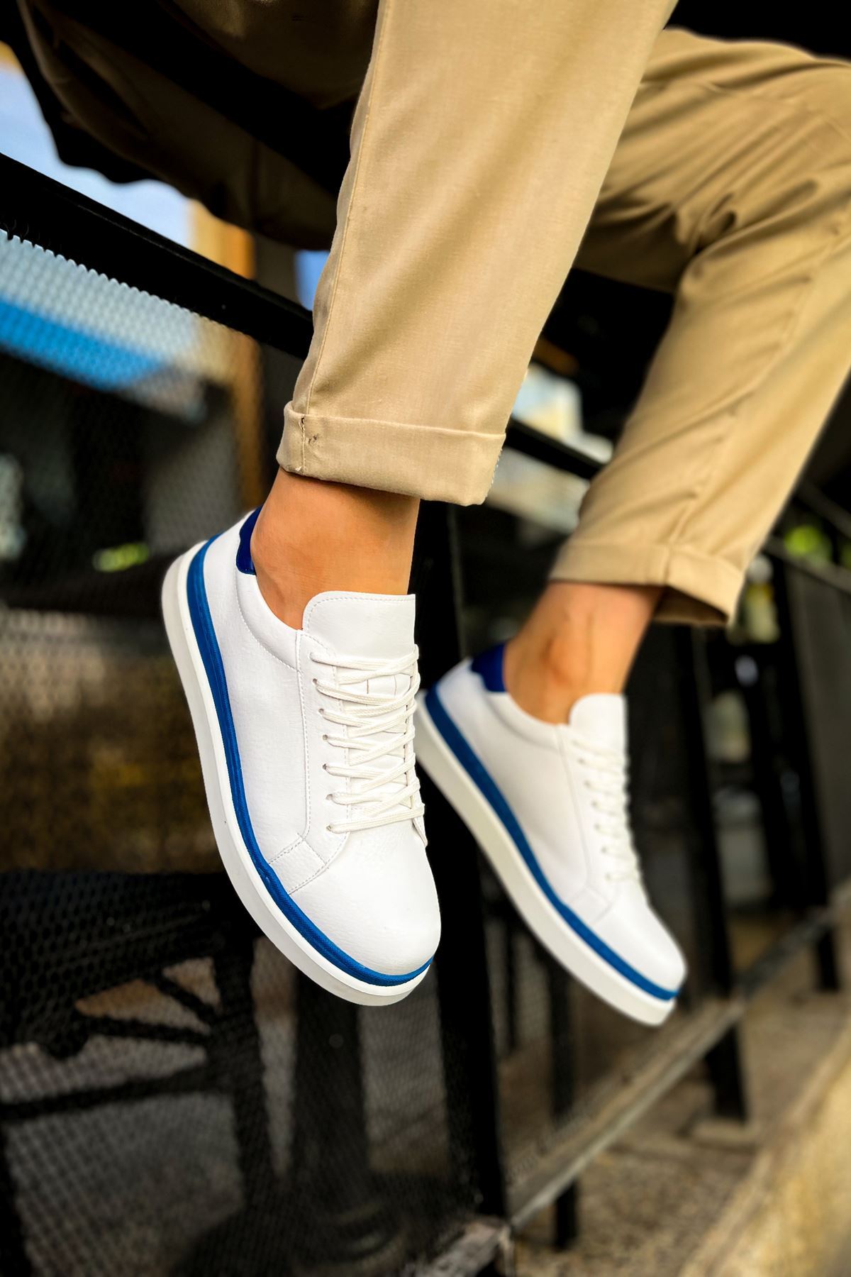 CH979 - Santoni GBT Spor Erkek Ayakkabı BEYAZ/MAVI - Görsel 3