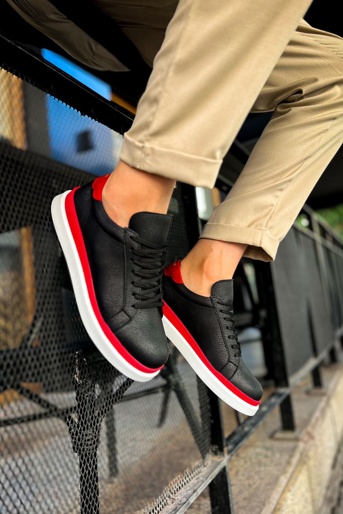 CH979 - Santoni GBT Spor Erkek Ayakkabı SIYAH/KIRMIZI - Görsel 4