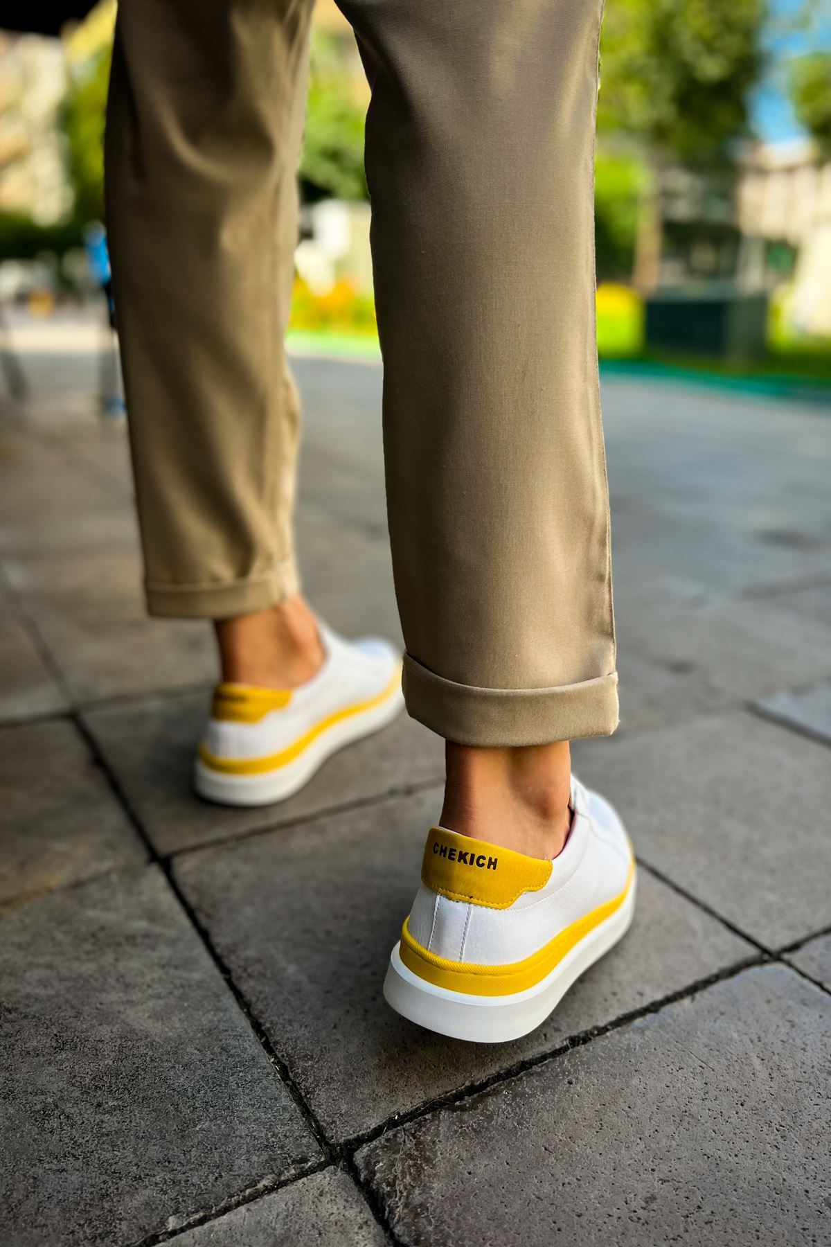 CH979 - Santoni GBT Spor Erkek Ayakkabı BEYAZ/SARI - Görsel 3