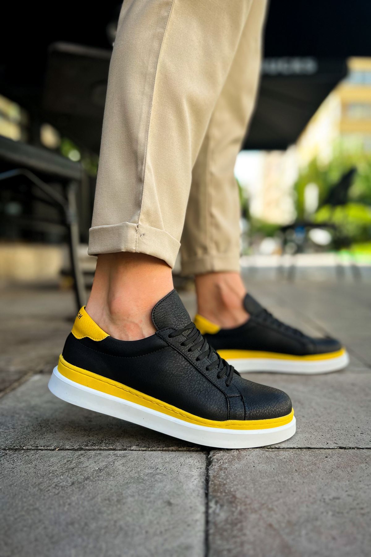 CH979 - Santoni GBT Spor Erkek Ayakkabı SIYAH/SARI - Görsel 3