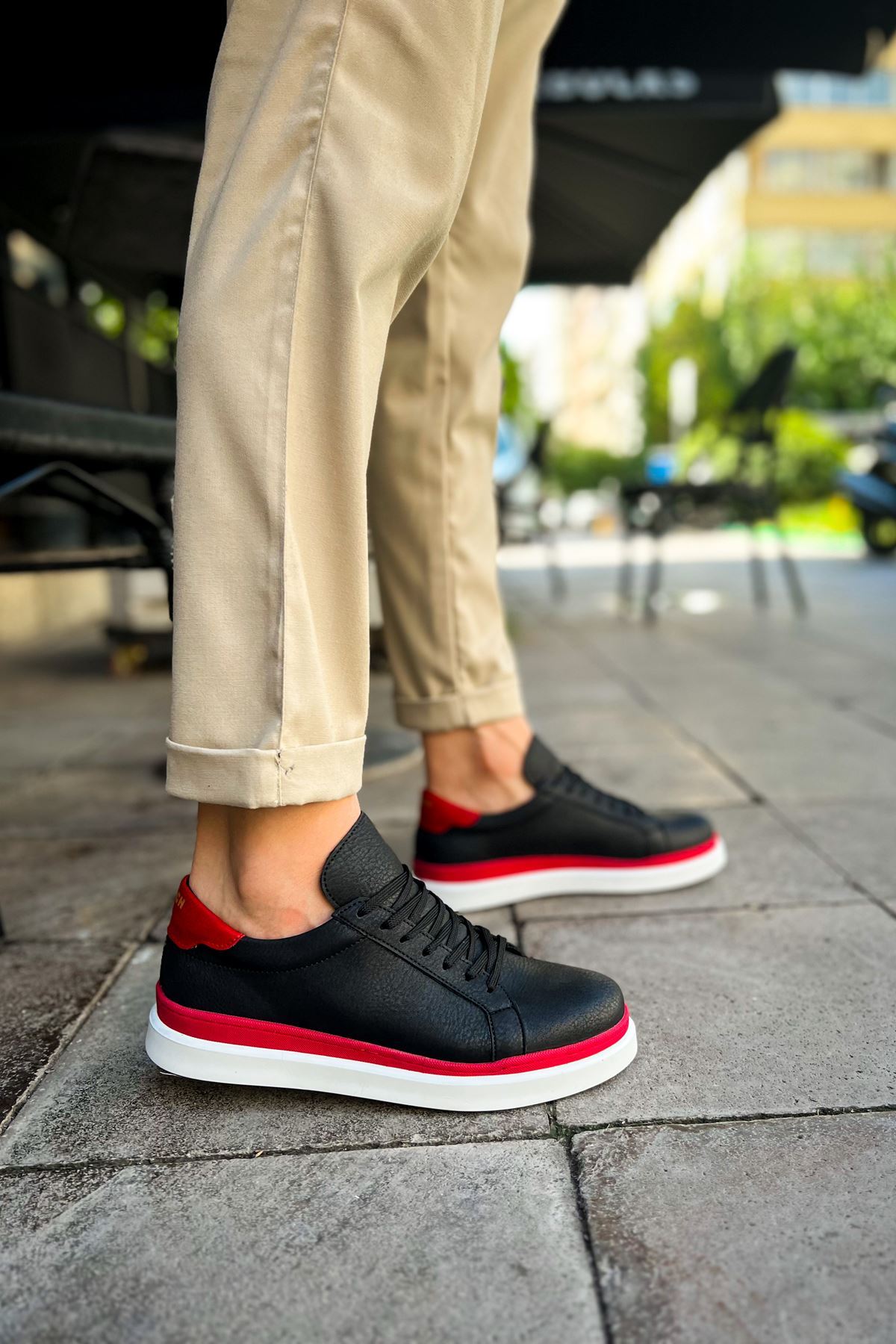 CH979 - Santoni GBT Spor Erkek Ayakkabı SIYAH/KIRMIZI - Görsel 5