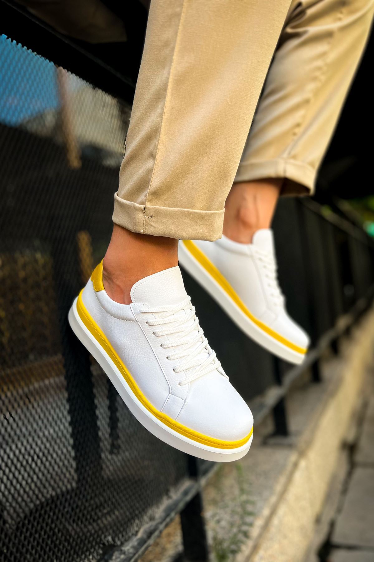 CH979 - Santoni GBT Spor Erkek Ayakkabı BEYAZ/SARI - Görsel 4