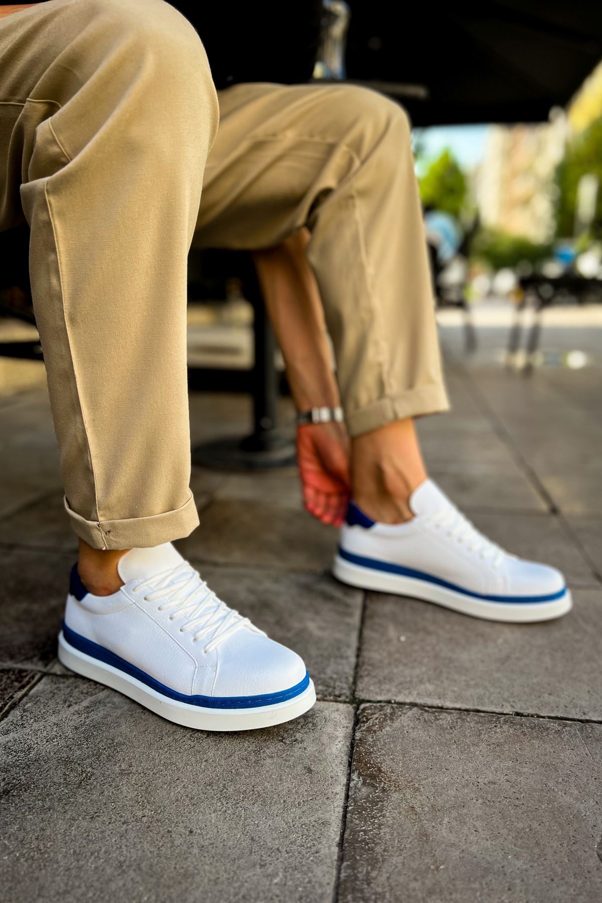 CH979 - Santoni GBT Spor Erkek Ayakkabı BEYAZ/MAVI - Görsel 5
