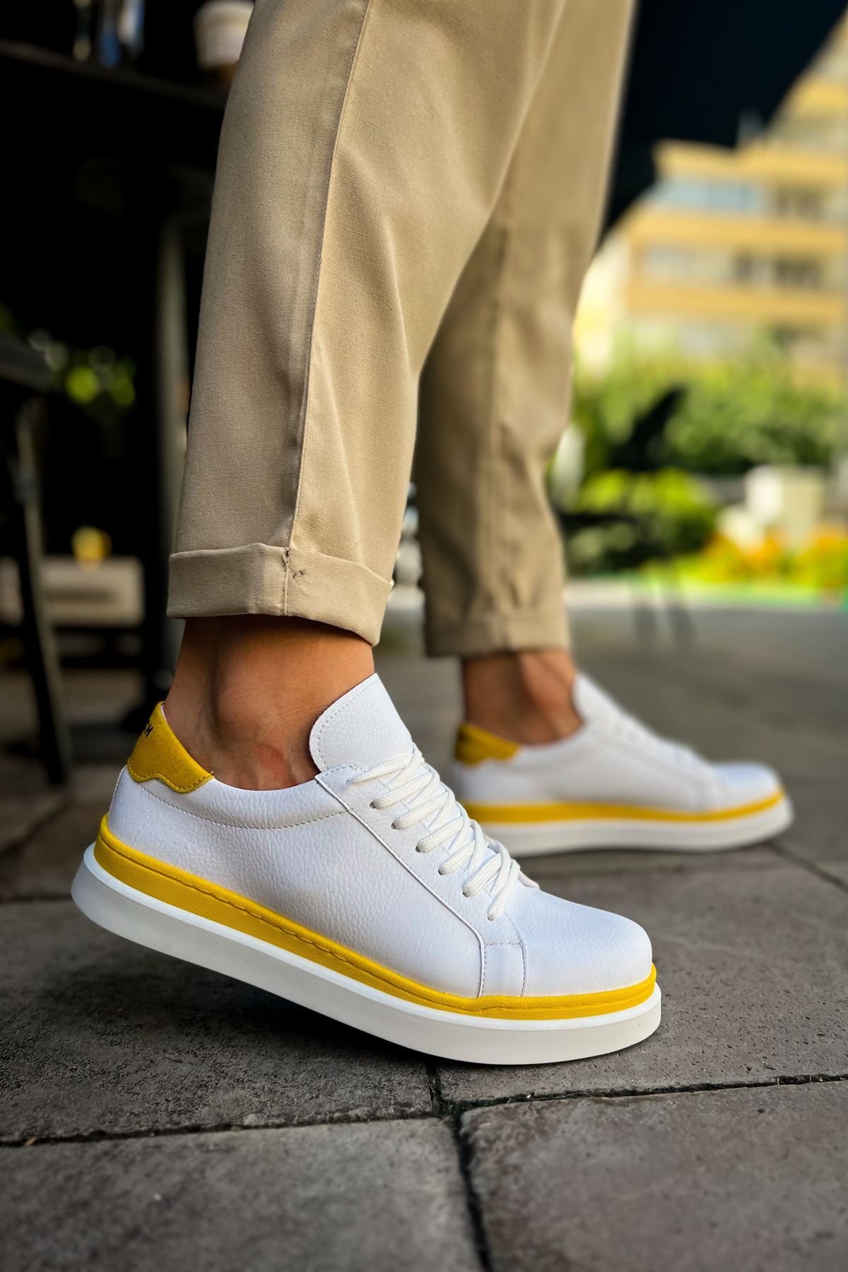CH979 - Santoni GBT Spor Erkek Ayakkabı BEYAZ/SARI - Görsel 5