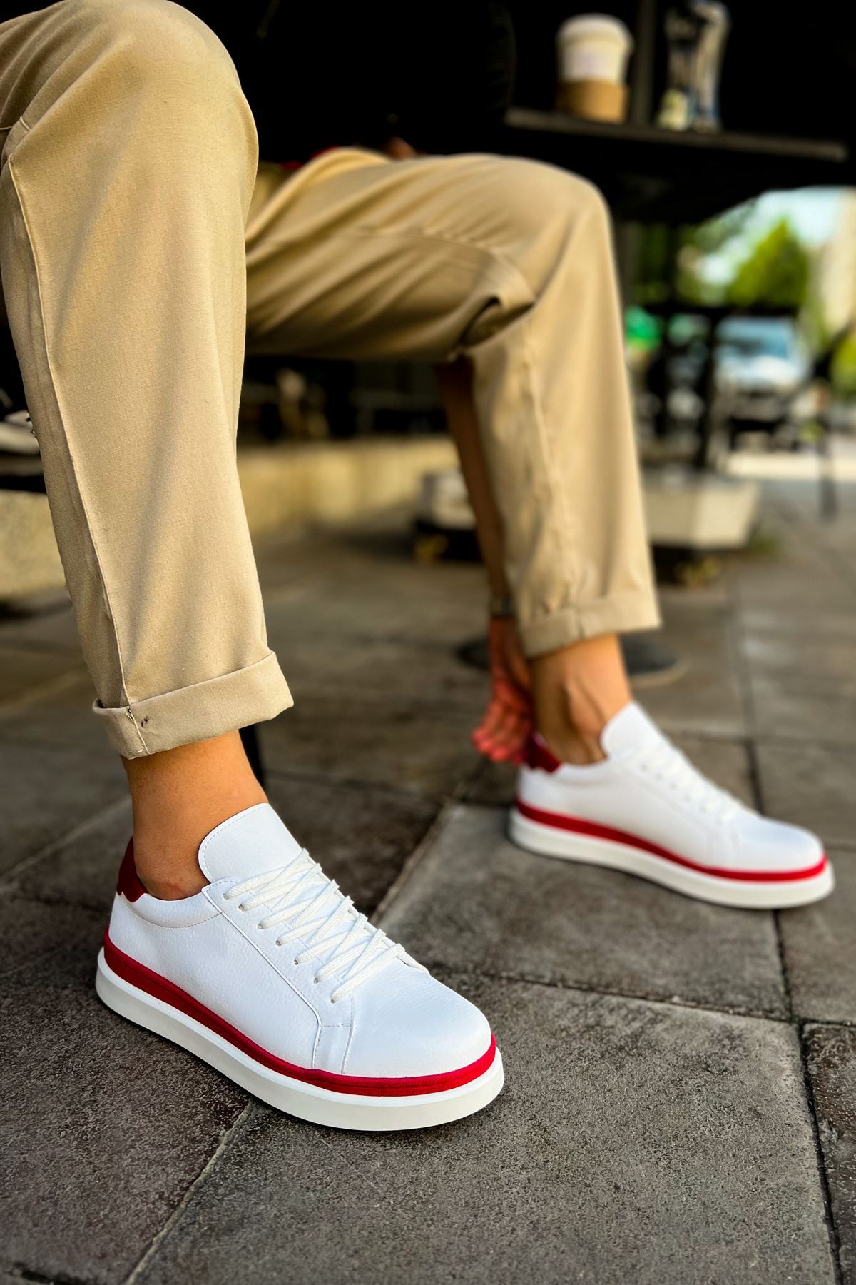 CH979 - Santoni GBT Spor Erkek Ayakkabı BEYAZ/KIRMIZI - Görsel 2