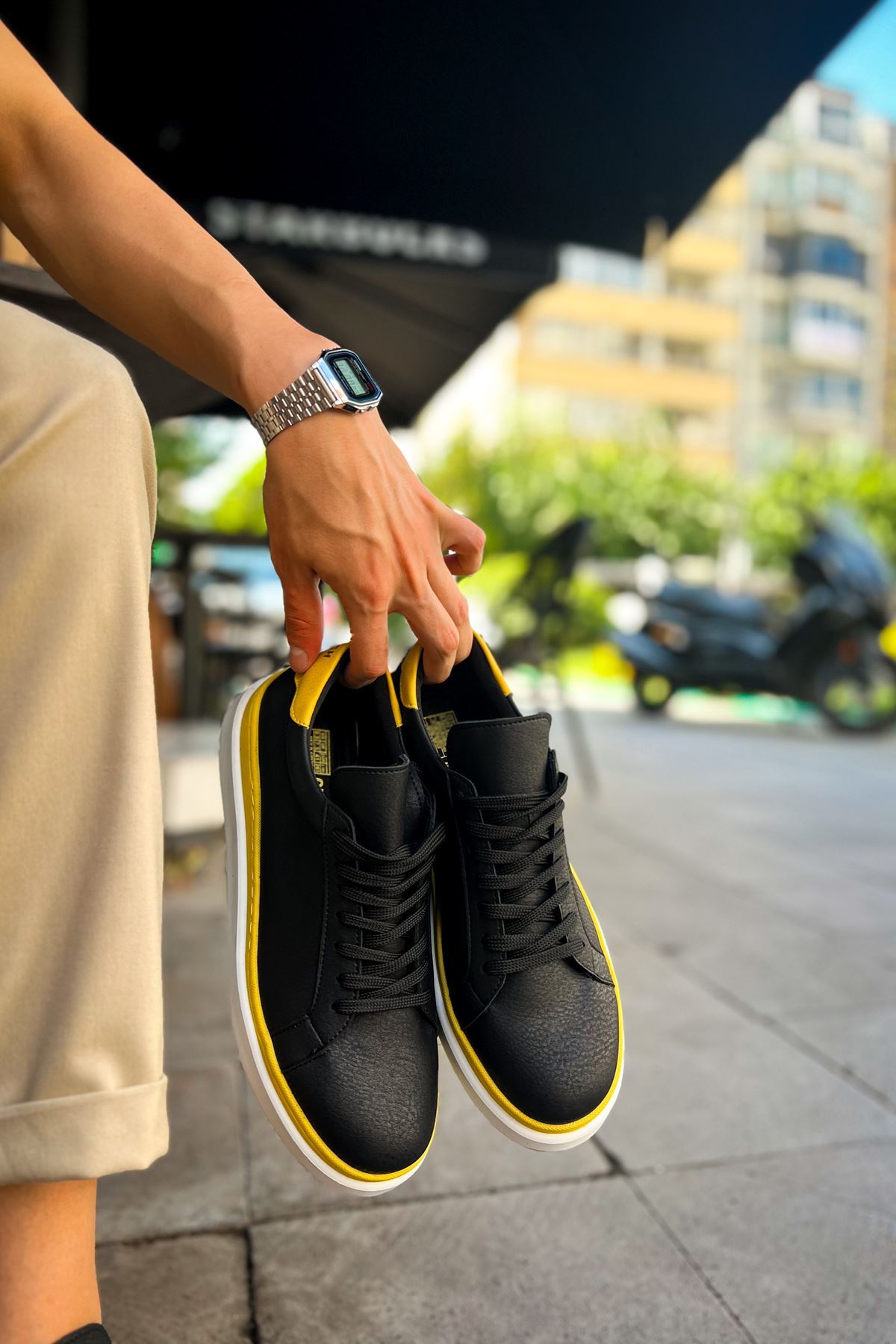 CH979 - Santoni GBT Spor Erkek Ayakkabı SIYAH/SARI - Görsel 5