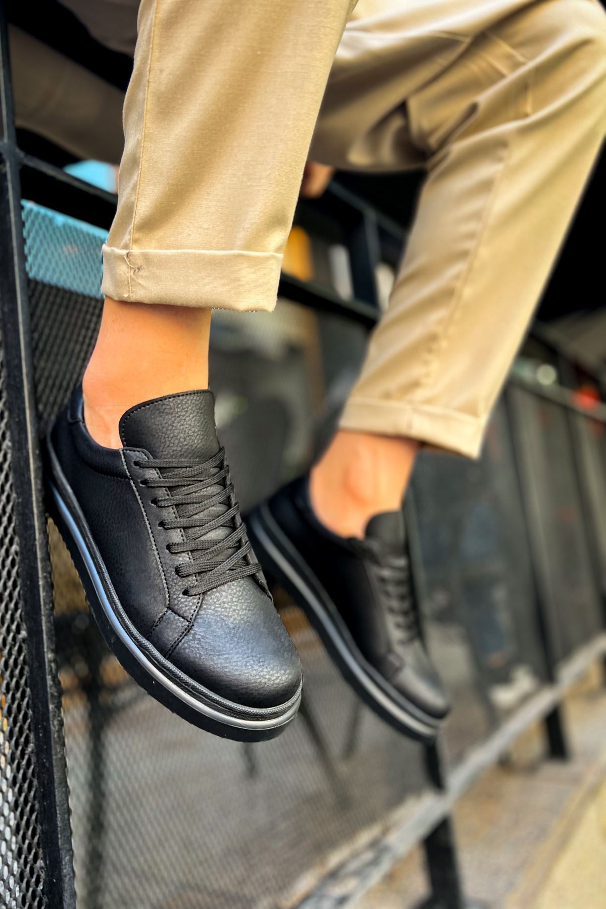 CH979 - Santoni CRT Spor Erkek Ayakkabı SIYAH - Görsel 3