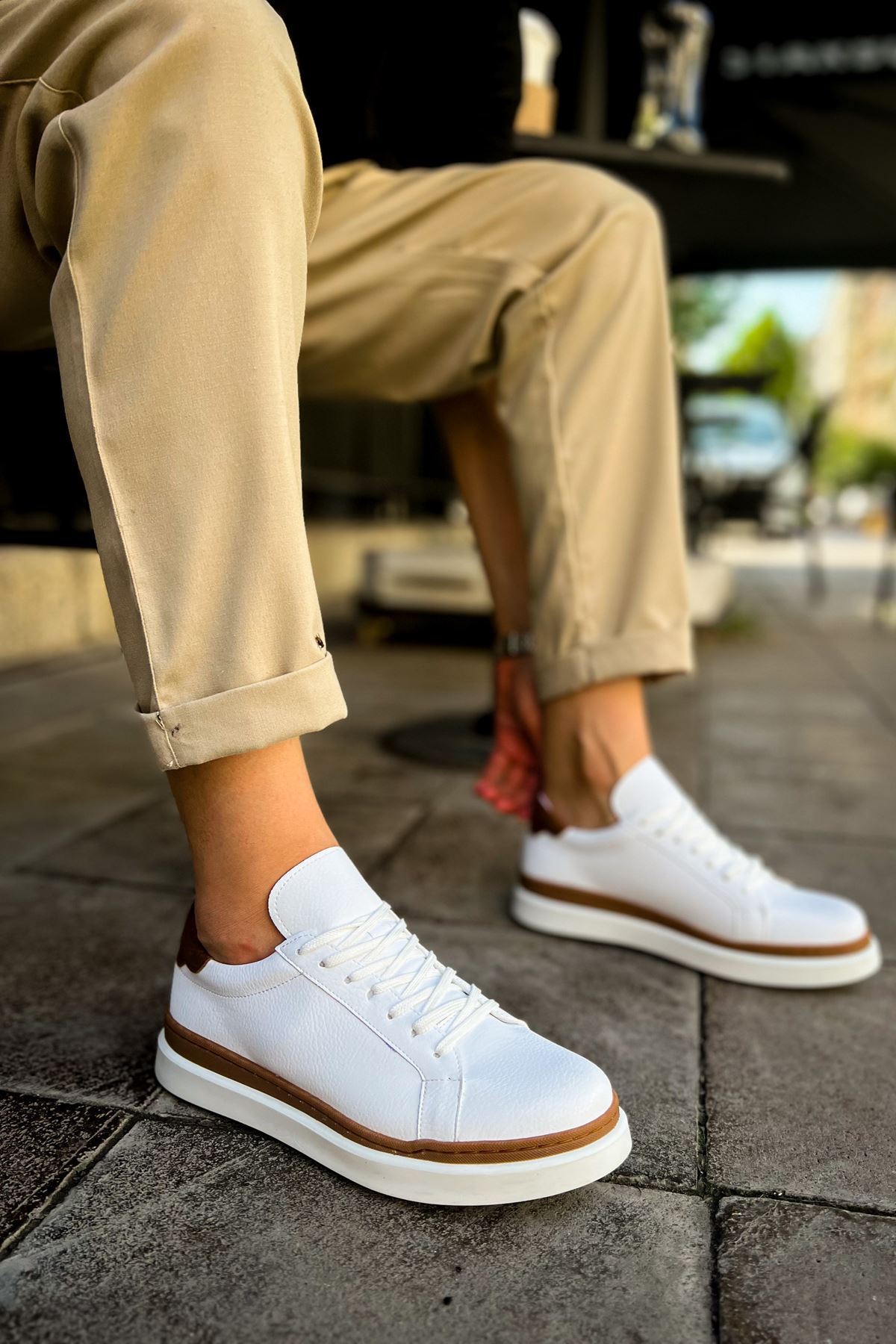 CH979 - Santoni GBT Spor Erkek Ayakkabı BEYAZ/TABA - Görsel 2