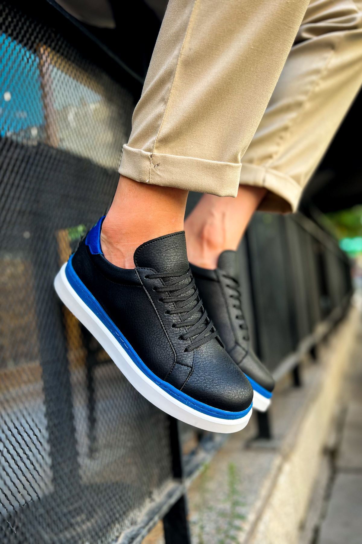 CH979 - Santoni GBT Spor Erkek Ayakkabı SIYAH/MAVI - Görsel 4