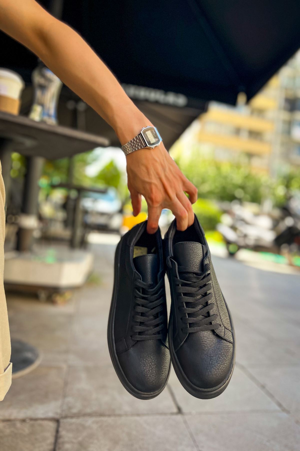 CH979 - Santoni CRT Spor Erkek Ayakkabı SIYAH - Görsel 4