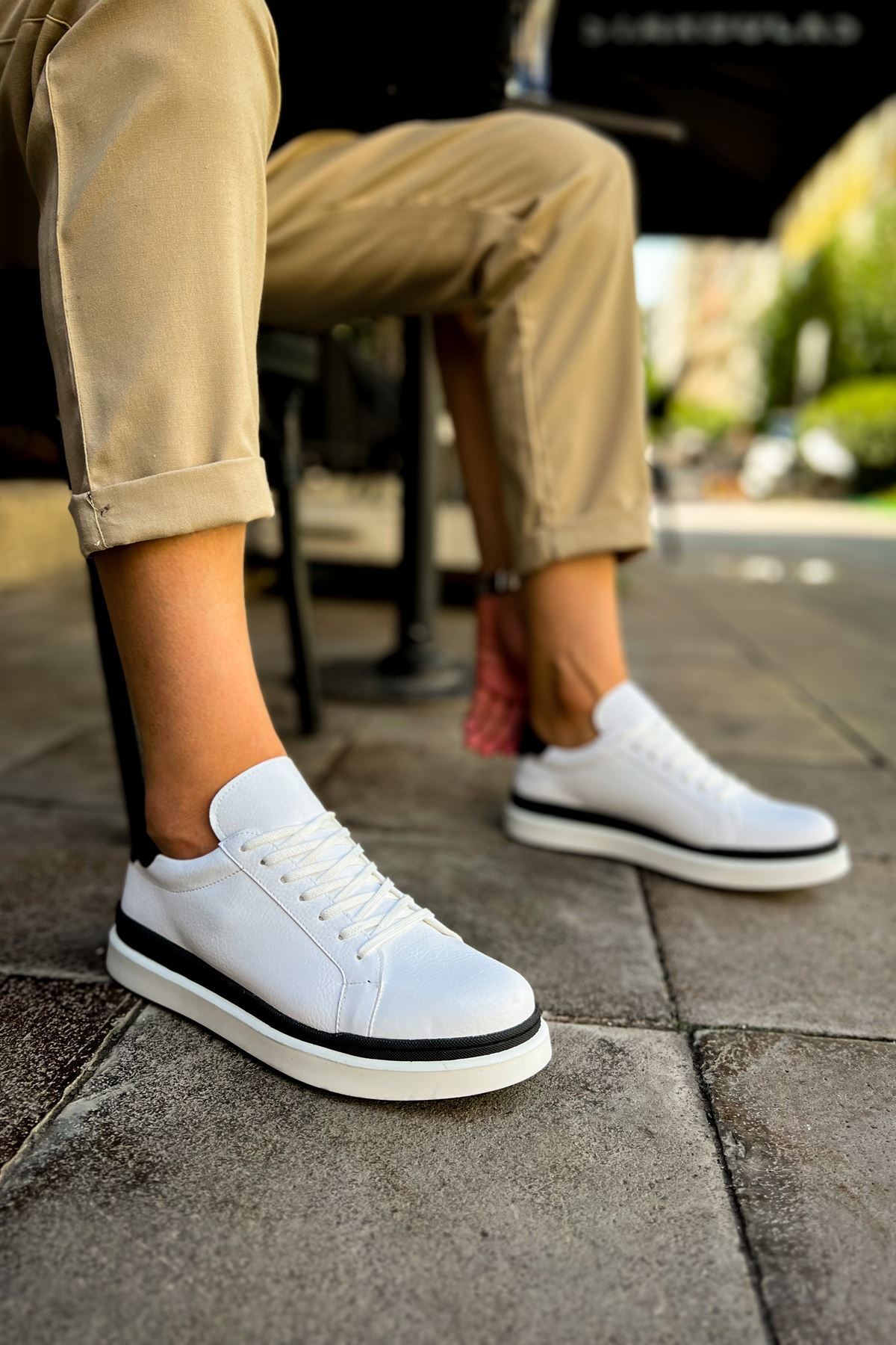 CH979 - Santoni GBT Spor Erkek Ayakkabı BEYAZ/SIYAH - Görsel 5