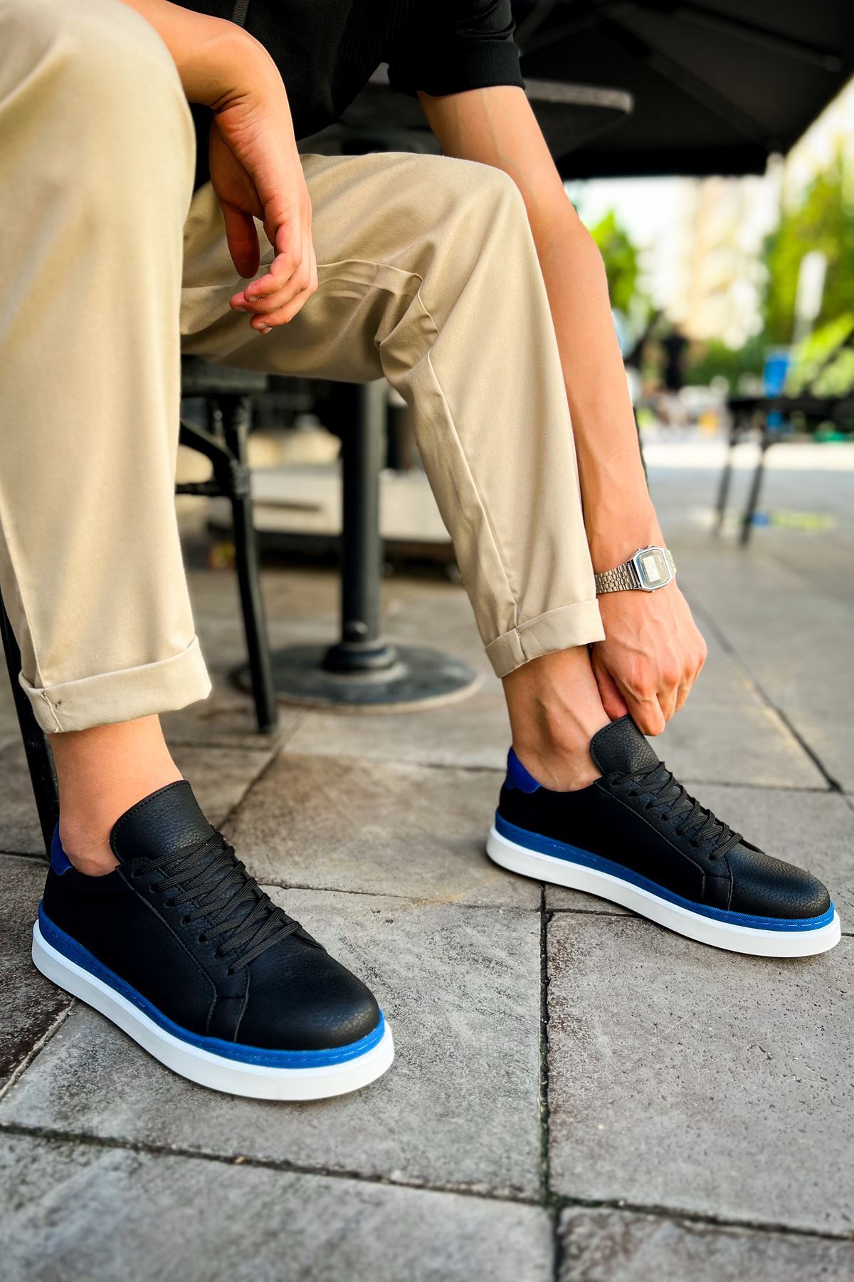 CH979 - Santoni GBT Spor Erkek Ayakkabı SIYAH/MAVI - Görsel 5