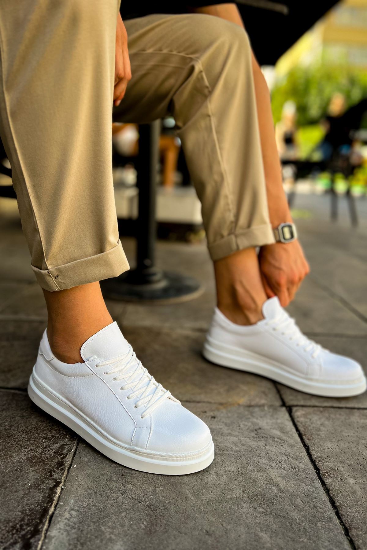 CH979 - Santoni CRT Spor Erkek Ayakkabı BEYAZ - Görsel 5