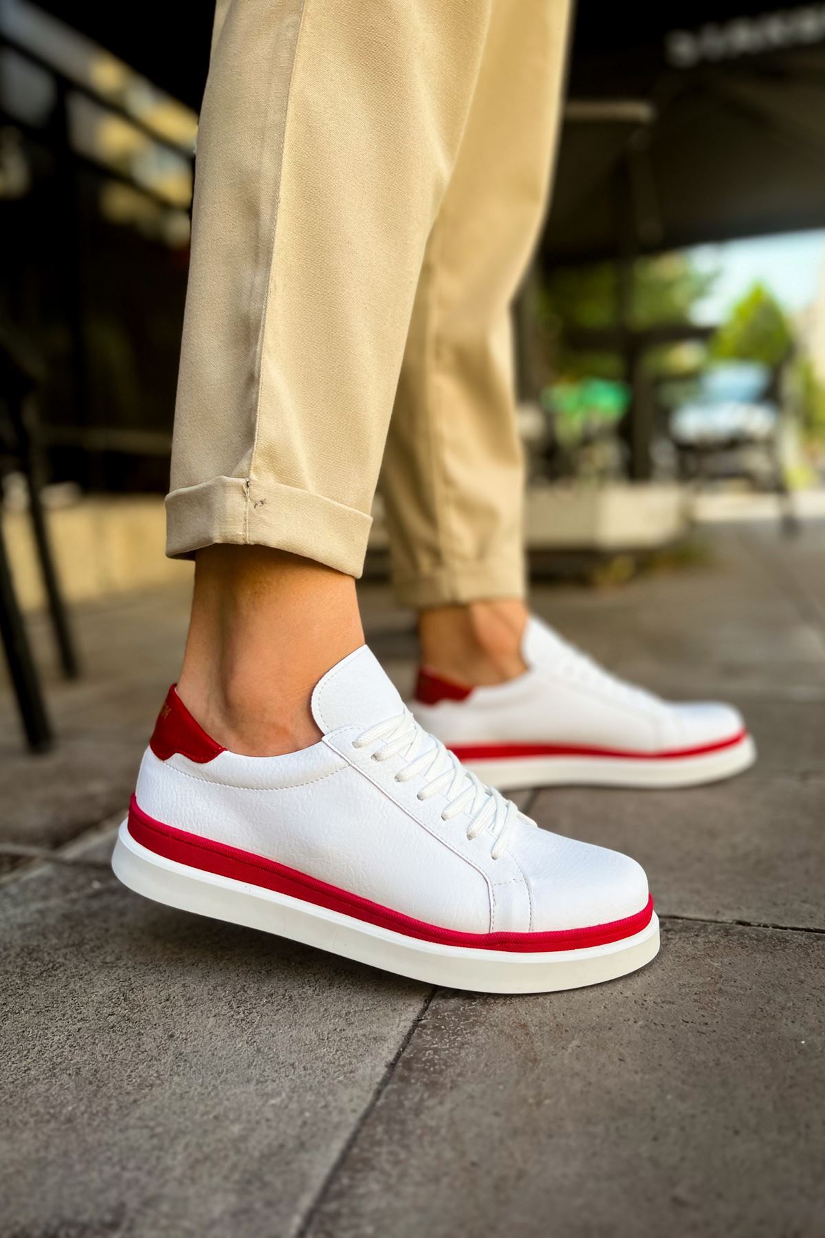 CH979 - Santoni GBT Spor Erkek Ayakkabı BEYAZ/KIRMIZI - Görsel 5