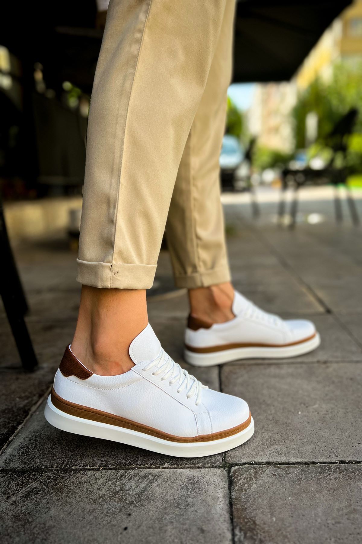 CH979 - Santoni GBT Spor Erkek Ayakkabı BEYAZ/TABA - Görsel 5
