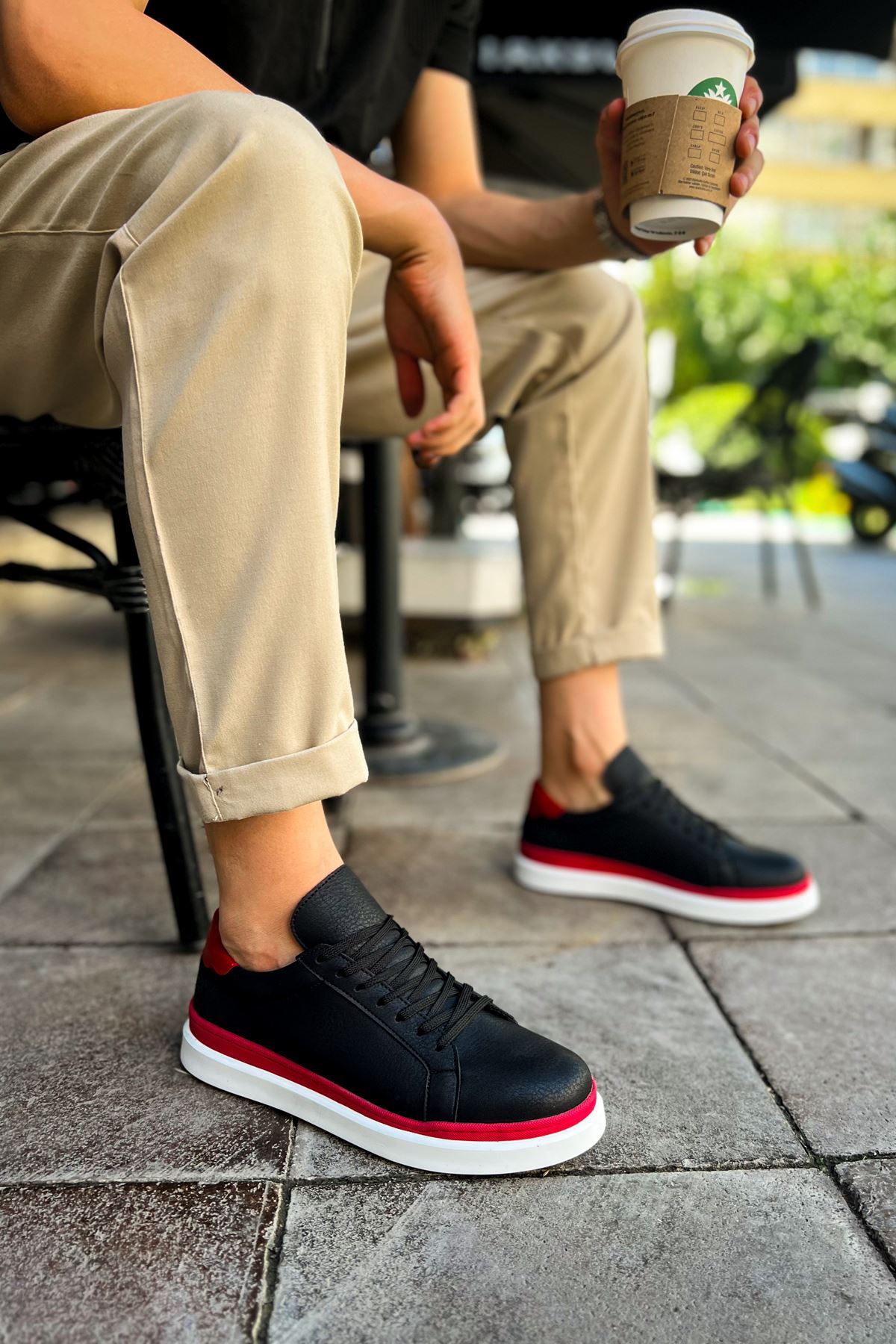 CH979 - Santoni GBT Spor Erkek Ayakkabı SIYAH/KIRMIZI