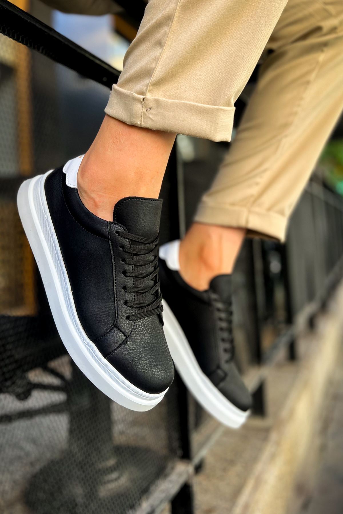 CH979 - Santoni GBT Spor Erkek Ayakkabı SIYAH/BEYAZ - Görsel 4