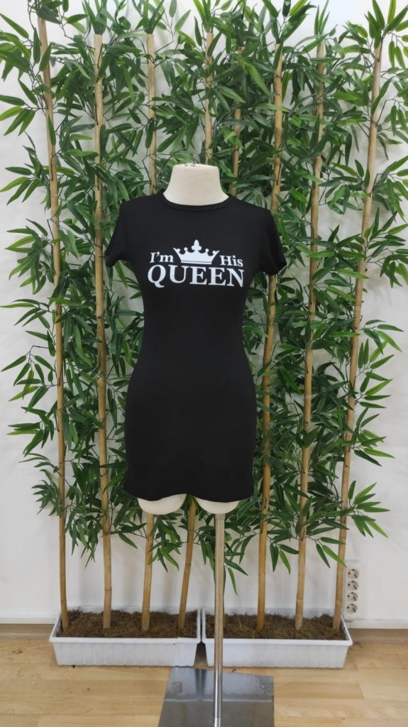 Kadın Kısa Kollu Queen Baskı Iki Iplik Mini Elbise - Görsel 2