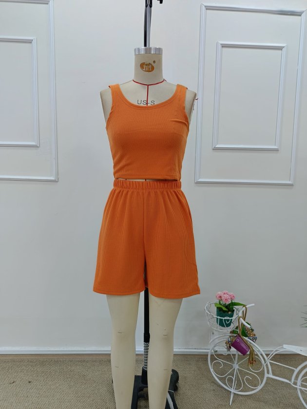 Kadın Askılı Yuvarlak Yakalı Burgu Krop Ve Bluz Short Ikili Takım - Görsel 6