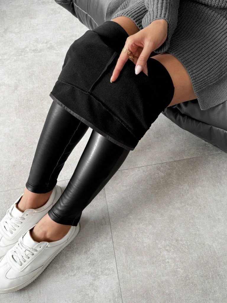 Kadın Yüksek Bel şardonlu Parlak Deri Tayt - Görsel 6