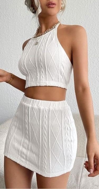 Kadın Sıfır Kol Crop Mini Etek Ikili Triko Takım - Görsel 5