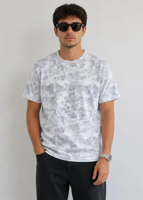 Erkek Batik Desenli Tişört Bisiklet Yaka Kısa Kol Regular Fit T-shirt - Gri