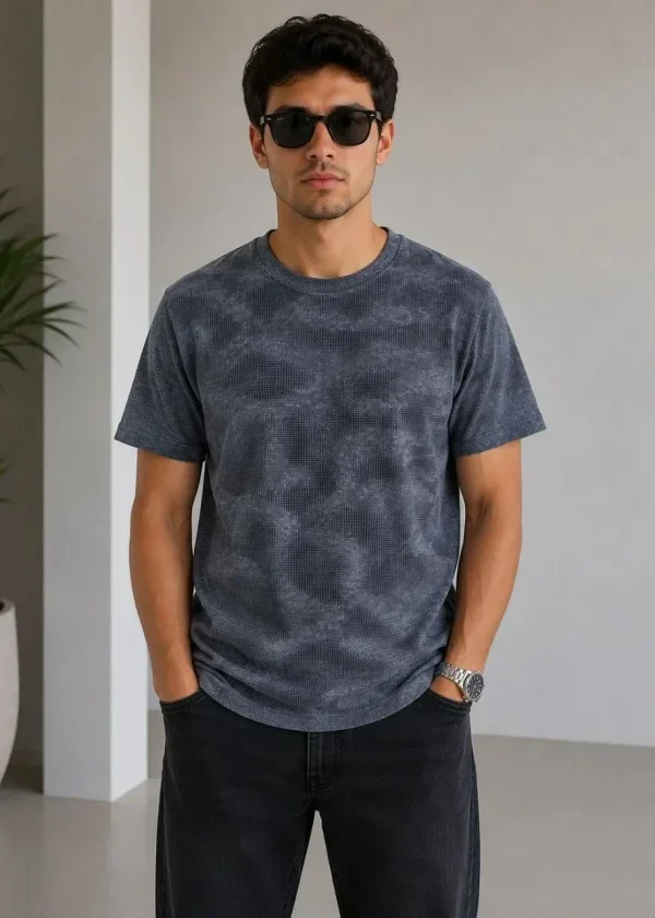Erkek Batik Desenli Tişört Bisiklet Yaka Kısa Kol Regular Fit T-shirt - Füme