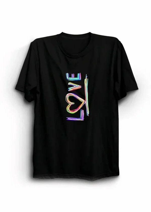 14 Şubat Sevgililer Günü Love Baskılı Oversize Bisiklet Yaka T-shirt - Siyah