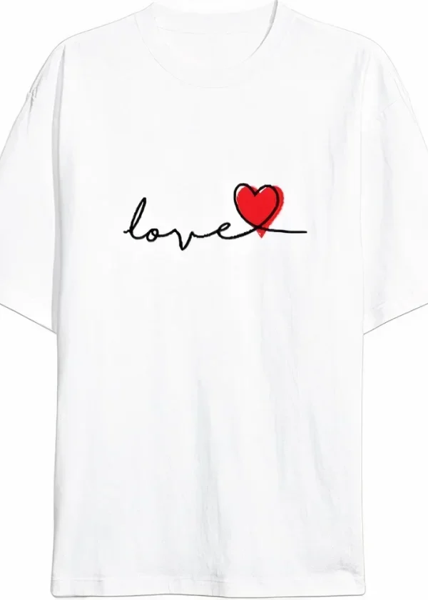 14 Şubat Tişört Sevgililer Günü İçin Özel Tasarım Love Baskılı T-shirt - Beyaz