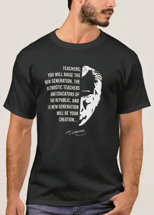 24 Kasım Öğretmenler Günü Temalı Baskılı Bisiklet Yaka T-shirt - Siyah