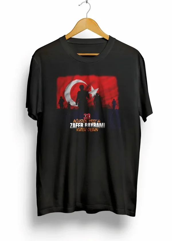 30 Ağustos Zafer Bayramı Atatürk Baskılı Oversize Bisiklet Yaka T-shirt - Siyah
