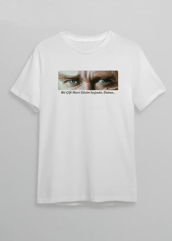 10 Kasım Atatürkü Anma Günü Baskılı Oversize Bisiklet Yaka T-shirt - Beyaz