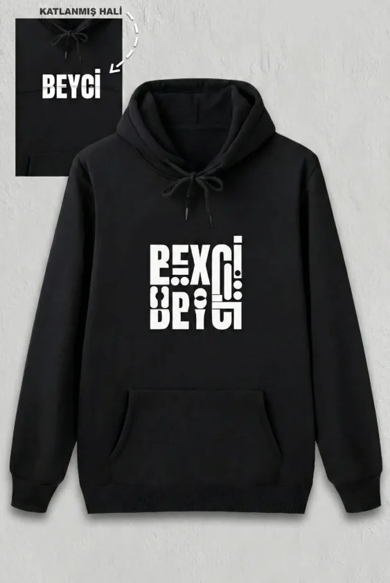 Sevgililer Günü Beyci Hediye Baskılı Oversize Kapüşonlu Sweatshirt - Siyah