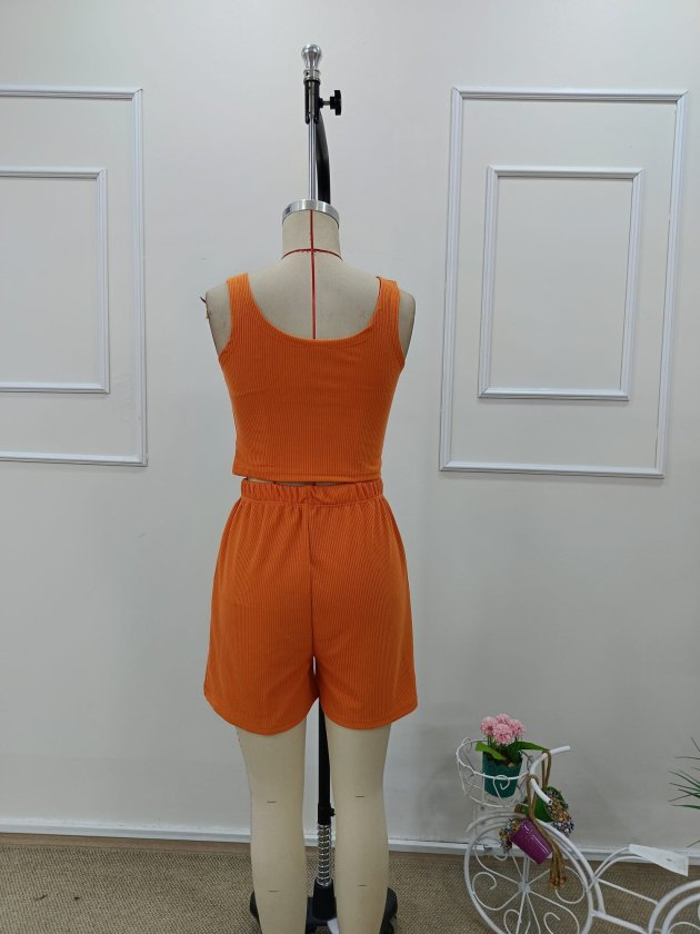 Kadın Askılı Yuvarlak Yakalı Burgu Krop Ve Bluz Short Ikili Takım - Görsel 7