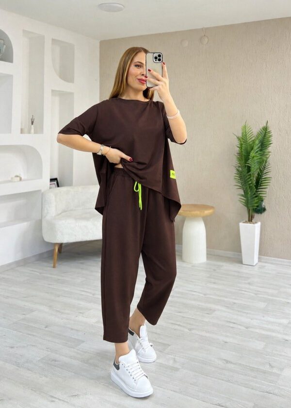 Kadın Kısa Kollu Bisiklet Yaka Viskon Iki Iplik Bluz Ve Pantolon Ikili Takım