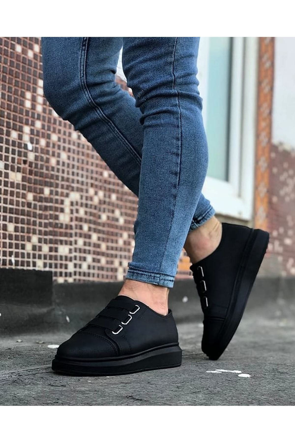 JY026 Astor Erkek Günlük Lastikli Cilt Spor Sneaker Ayakkabı CST - Siyah - Görsel 3