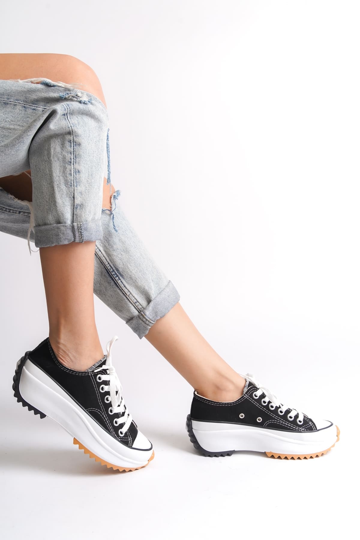 PARIS Bağcıklı Ortopedik Taban Kadın Sneaker Spor Ayakkabı TBT - Siyah - Görsel 2