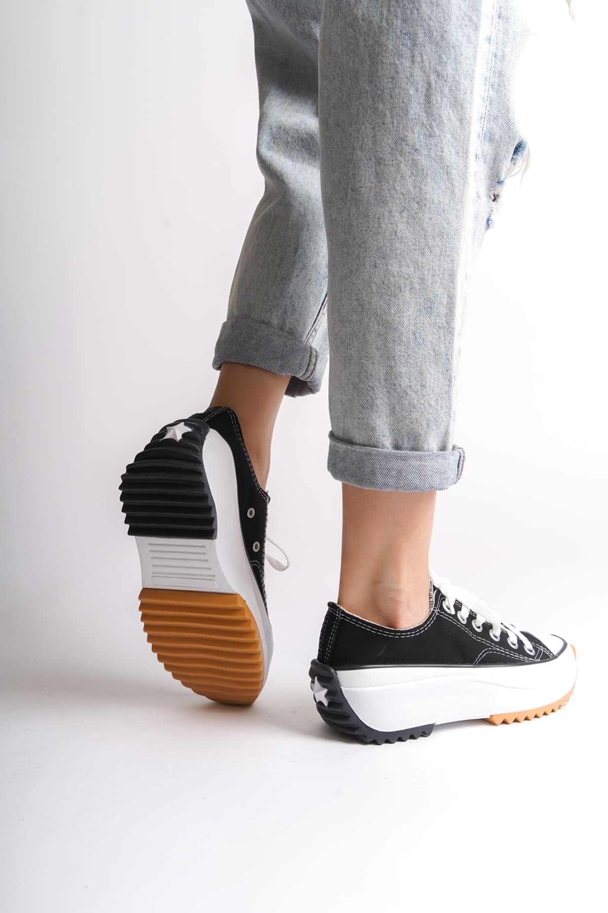 PARIS Bağcıklı Ortopedik Taban Kadın Sneaker Spor Ayakkabı TBT - Siyah - Görsel 3