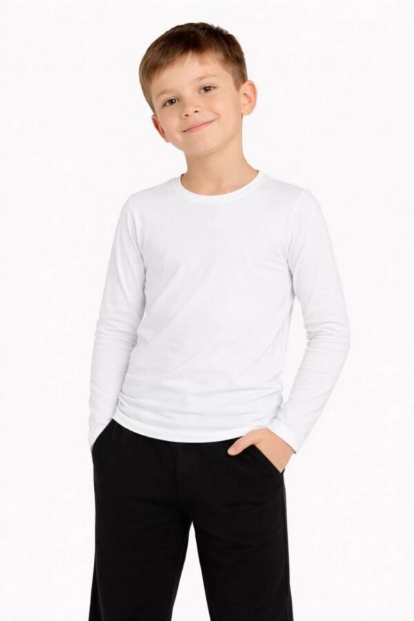 Erkek Çocuk Basic Uzun Kollu Tişört Okul Günlük Rahat T-Shirt - Beyaz