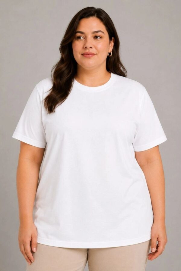 Kadın Battal Big Size Basic Tişört Bisiklet Yaka Rahat Kalıp T-Shirt - Beyaz