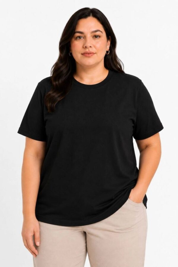Kadın Battal Big Size Basic Tişört Bisiklet Yaka Rahat Kalıp T-Shirt - Siyah