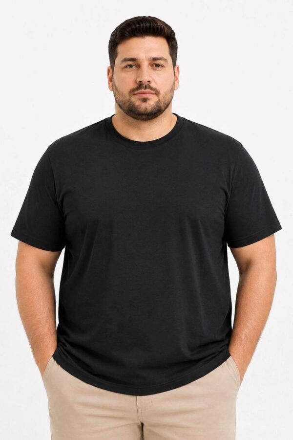 Erkek Battal Big Size Basic Tişört Bisiklet Yaka Rahat Kalıp T-Shirt - Siyah