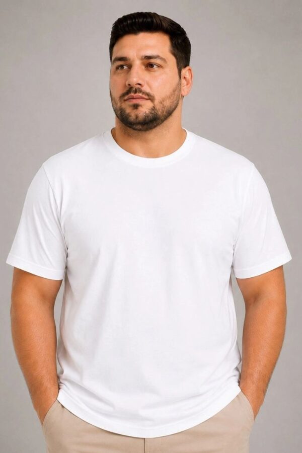 Erkek Battal Big Size Basic Tişört Bisiklet Yaka Rahat Kalıp T-Shirt - Beyaz