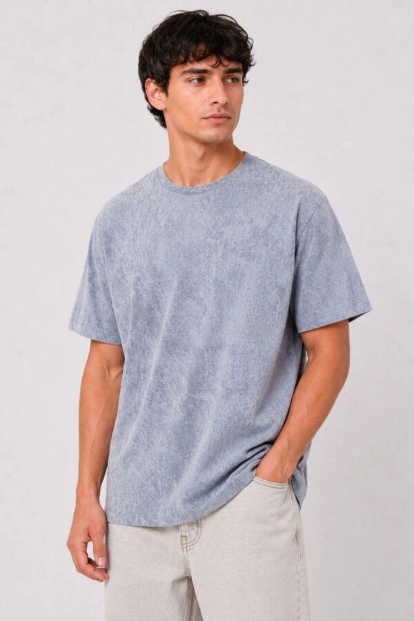 Erkek Yıkamalı Washed Effect Tişört Bisiklet Yaka Sokak Stil Kısa Kol T-Shirt - Gri
