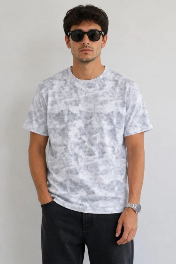 Erkek Batik Desenli Tişört Bisiklet Yaka Kısa Kol Regular Fit T-shirt - Gri